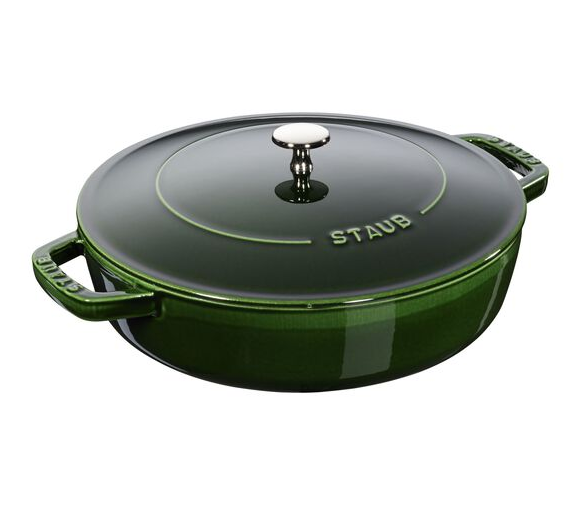 Staub 28cm round cast iron sauté pan in Chistera basil green